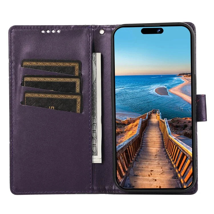 DF-06 For iPhone 15 Pro Case Lines Imprinted Cell Phone Leather Cover