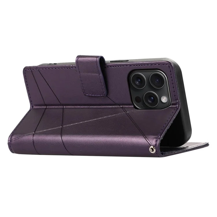 DF-06 For iPhone 15 Pro Case Lines Imprinted Cell Phone Leather Cover