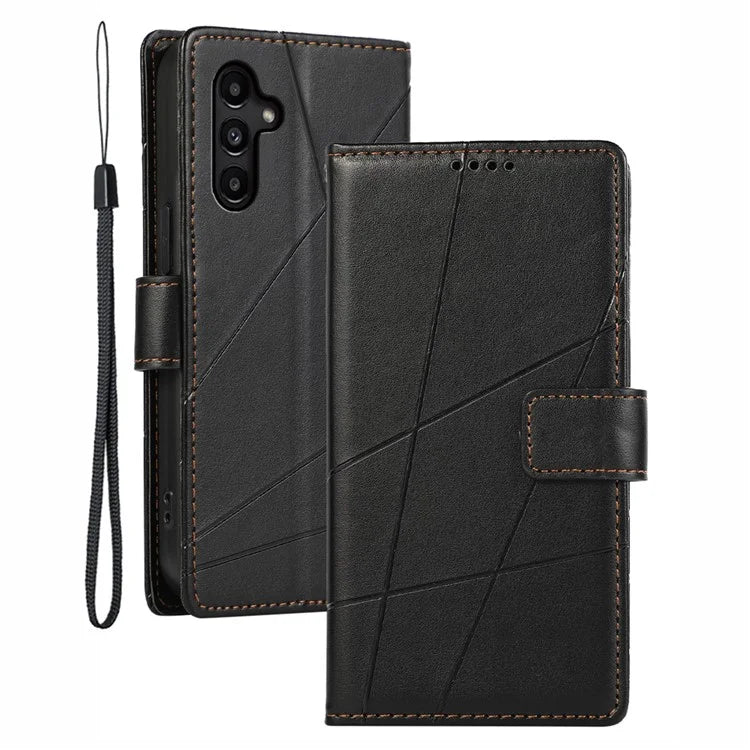 DF-06 For Samsung Galaxy A15 4G Case Lines Imprinted PU Leather Phone Cover with Stand