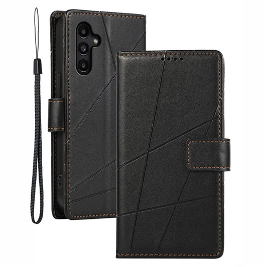 DF-06 For Samsung Galaxy A15 4G Case Lines Imprinted PU Leather Phone Cover with Stand