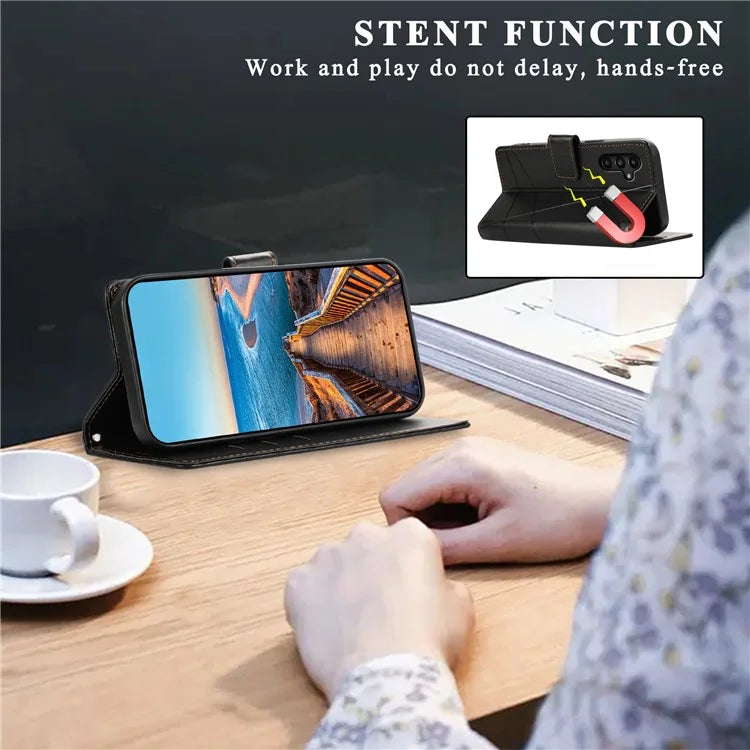 DF-06 For Samsung Galaxy A15 4G Case Lines Imprinted PU Leather Phone Cover with Stand