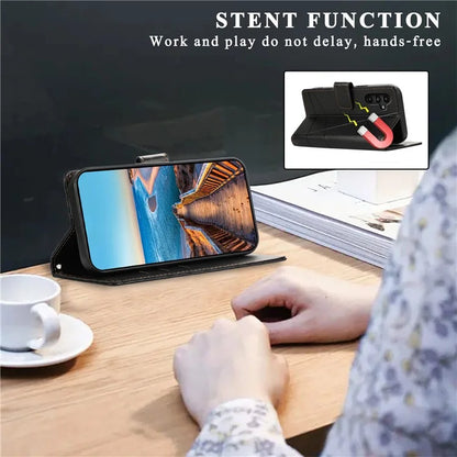 DF-06 For Samsung Galaxy A15 4G Case Lines Imprinted PU Leather Phone Cover with Stand