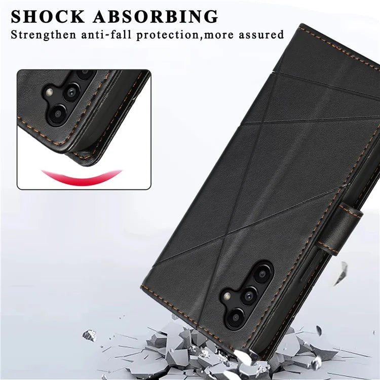 DF-06 For Samsung Galaxy A15 4G Case Lines Imprinted PU Leather Phone Cover with Stand
