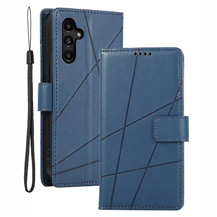 DF-06 For Samsung Galaxy A15 4G Case Lines Imprinted PU Leather Phone Cover with Stand