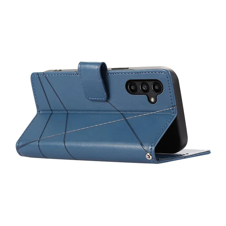 DF-06 For Samsung Galaxy A15 4G Case Lines Imprinted PU Leather Phone Cover with Stand