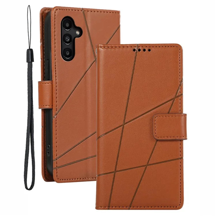 DF-06 For Samsung Galaxy A15 4G Case Lines Imprinted PU Leather Phone Cover with Stand
