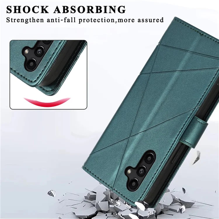 DF-06 For Samsung Galaxy A15 4G Case Lines Imprinted PU Leather Phone Cover with Stand