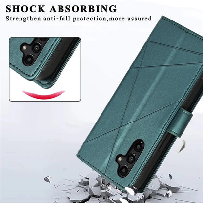 DF-06 For Samsung Galaxy A15 4G Case Lines Imprinted PU Leather Phone Cover with Stand