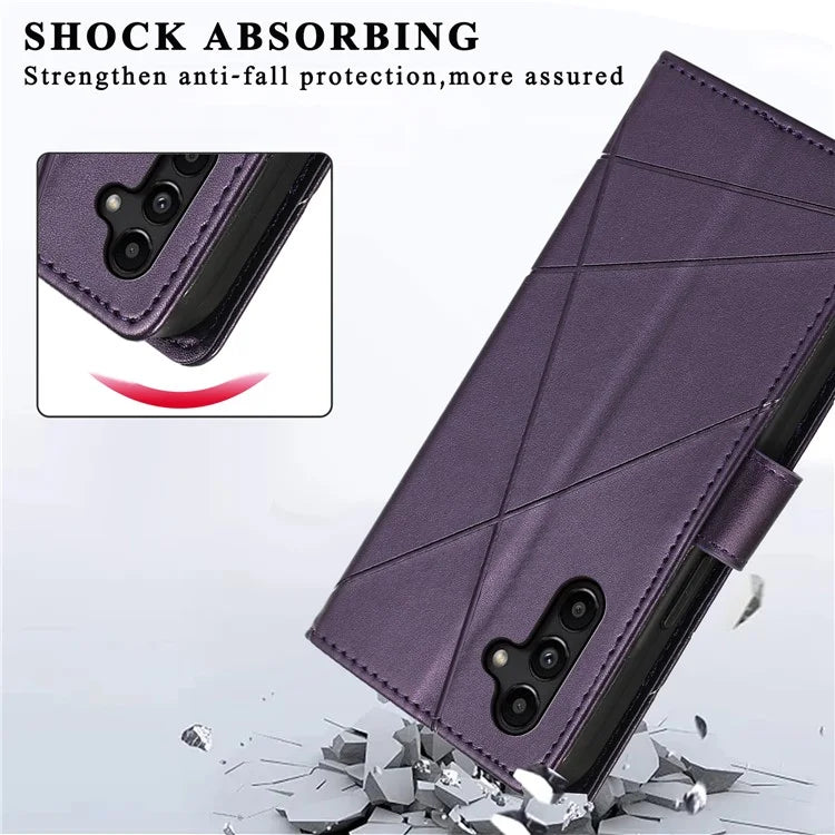 DF-06 For Samsung Galaxy A15 4G Case Lines Imprinted PU Leather Phone Cover with Stand