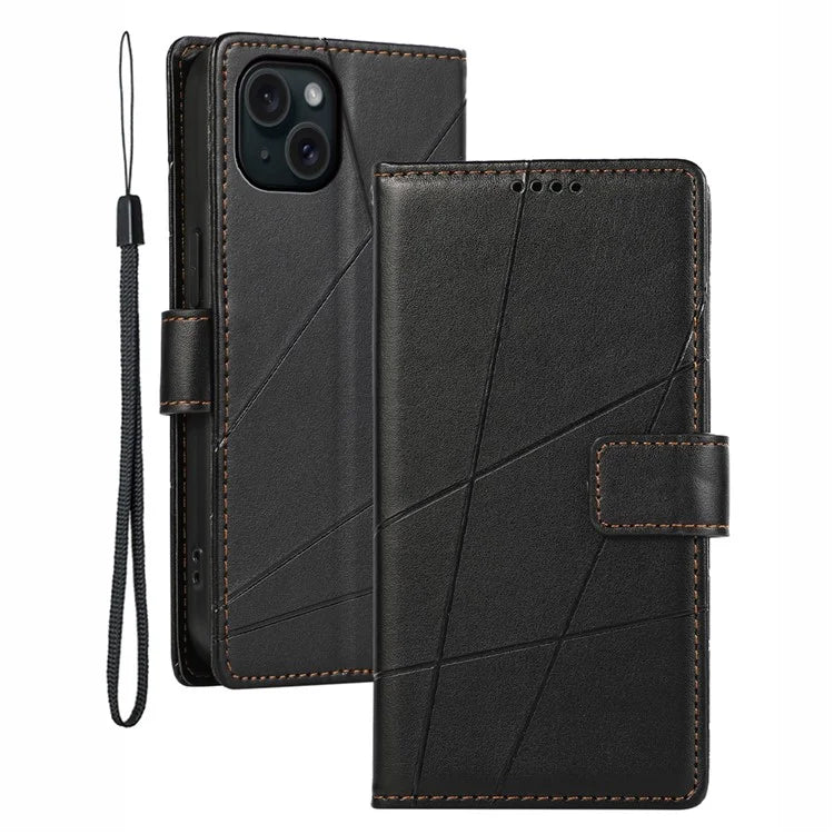 DF-06 For iPhone 15 Case Anti-scratch Lines Imprinted PU Leather Phone Cover