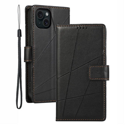 DF-06 For iPhone 15 Case Anti-scratch Lines Imprinted PU Leather Phone Cover