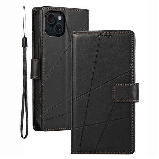 DF-06 For iPhone 15 Case Anti-scratch Lines Imprinted PU Leather Phone Cover