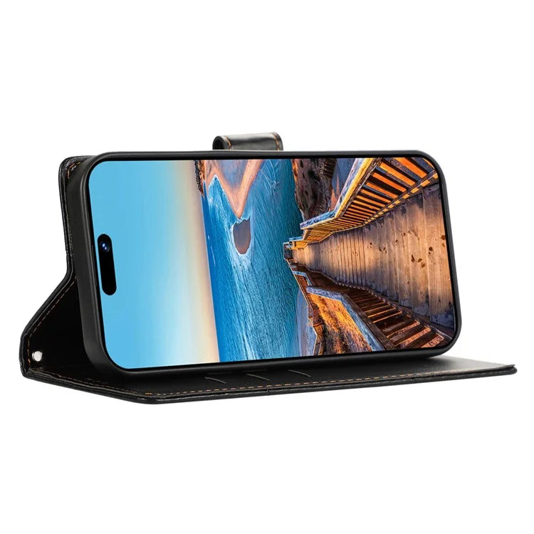 DF-06 For iPhone 15 Case Anti-scratch Lines Imprinted PU Leather Phone Cover