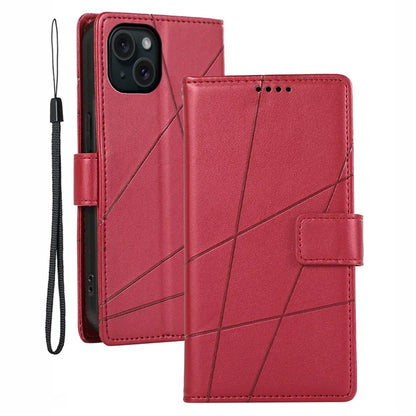 DF-06 For iPhone 15 Case Anti-scratch Lines Imprinted PU Leather Phone Cover