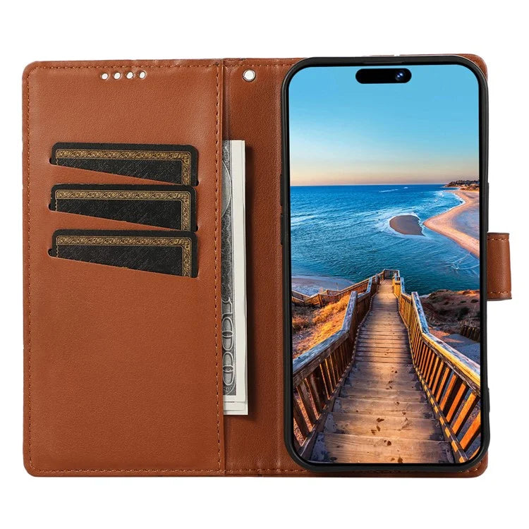 DF-06 For iPhone 15 Case Anti-scratch Lines Imprinted PU Leather Phone Cover