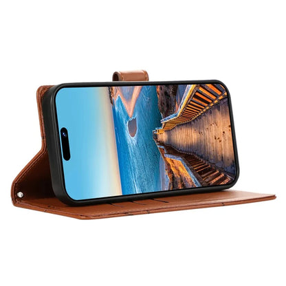 DF-06 For iPhone 15 Case Anti-scratch Lines Imprinted PU Leather Phone Cover