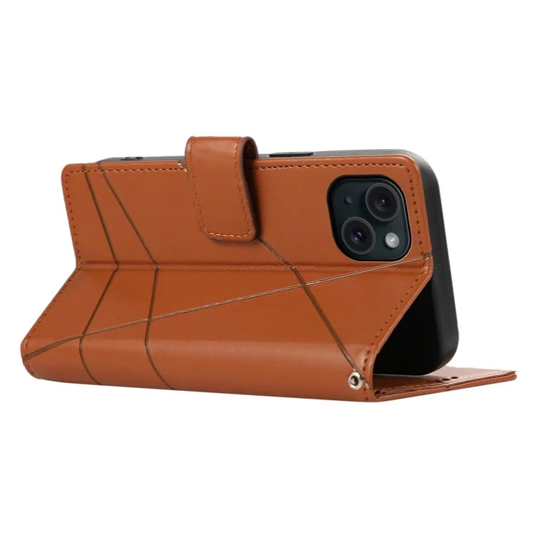 DF-06 For iPhone 15 Case Anti-scratch Lines Imprinted PU Leather Phone Cover
