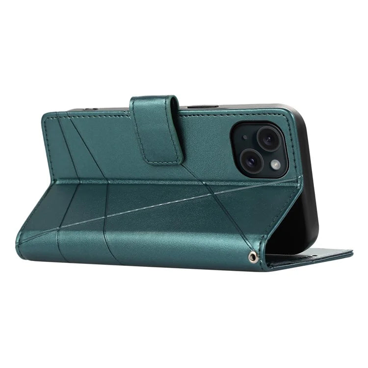 DF-06 For iPhone 15 Case Anti-scratch Lines Imprinted PU Leather Phone Cover