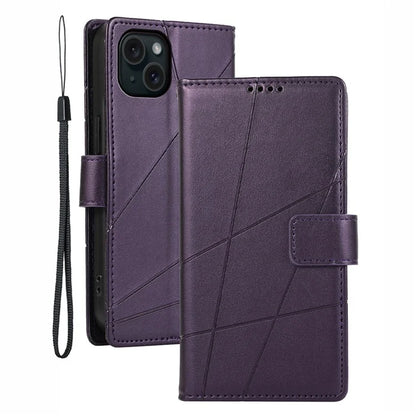 DF-06 For iPhone 15 Case Anti-scratch Lines Imprinted PU Leather Phone Cover