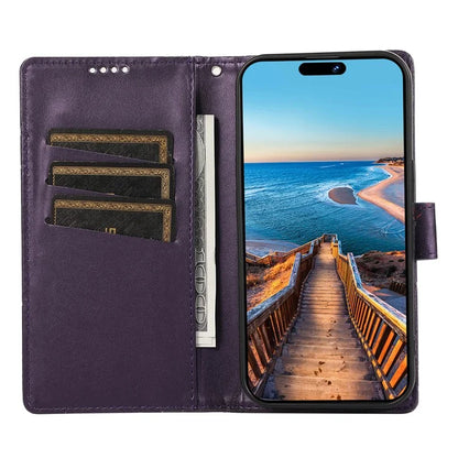 DF-06 For iPhone 15 Case Anti-scratch Lines Imprinted PU Leather Phone Cover