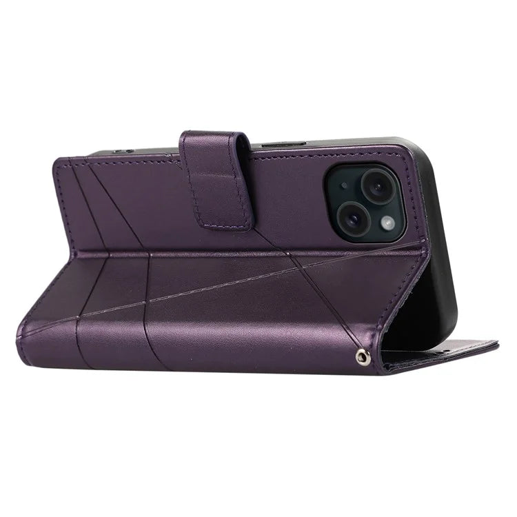 DF-06 For iPhone 15 Case Anti-scratch Lines Imprinted PU Leather Phone Cover