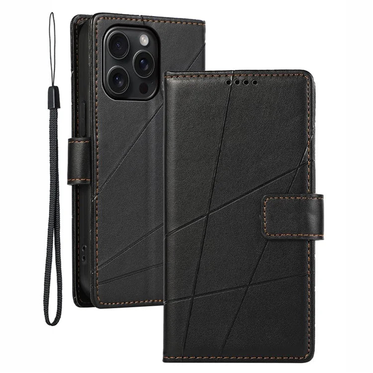 DF-06 For iPhone 15 Pro Max Case Drop-proof Lines Imprinted PU Leather Phone Cover