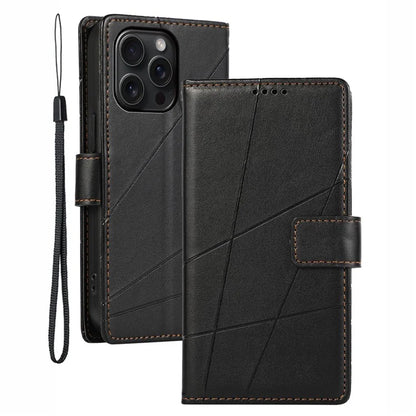 DF-06 For iPhone 15 Pro Max Case Drop-proof Lines Imprinted PU Leather Phone Cover
