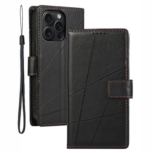 DF-06 For iPhone 15 Pro Max Case Drop-proof Lines Imprinted PU Leather Phone Cover