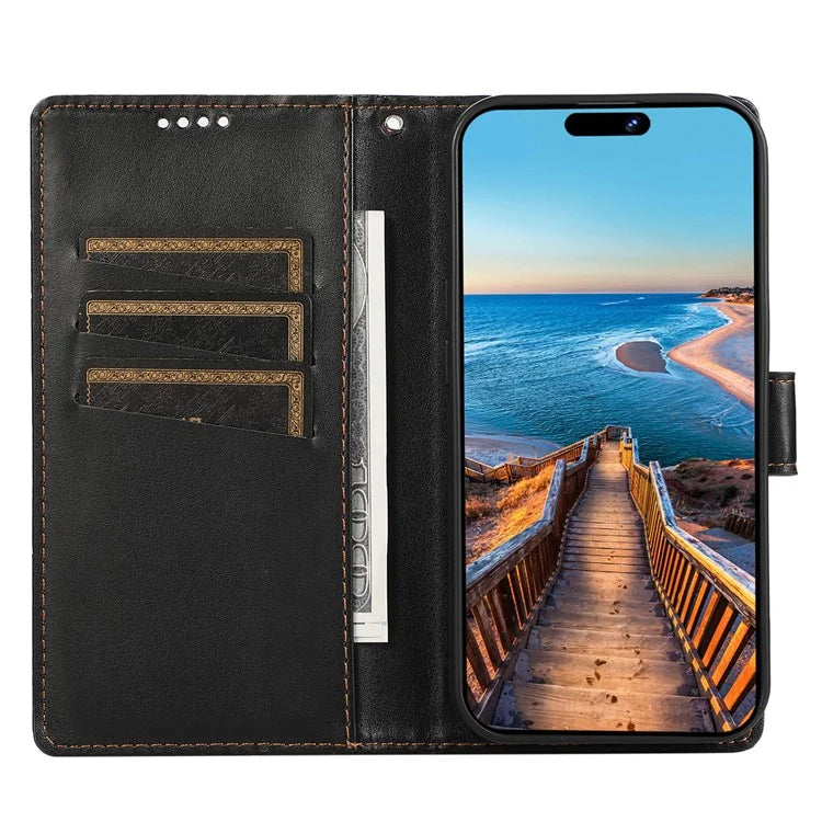 DF-06 For iPhone 15 Pro Max Case Drop-proof Lines Imprinted PU Leather Phone Cover