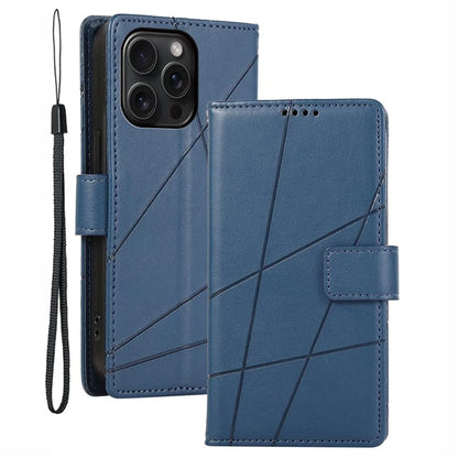 DF-06 For iPhone 15 Pro Max Case Drop-proof Lines Imprinted PU Leather Phone Cover