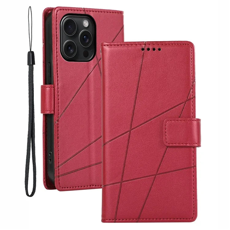 DF-06 For iPhone 15 Pro Max Case Drop-proof Lines Imprinted PU Leather Phone Cover