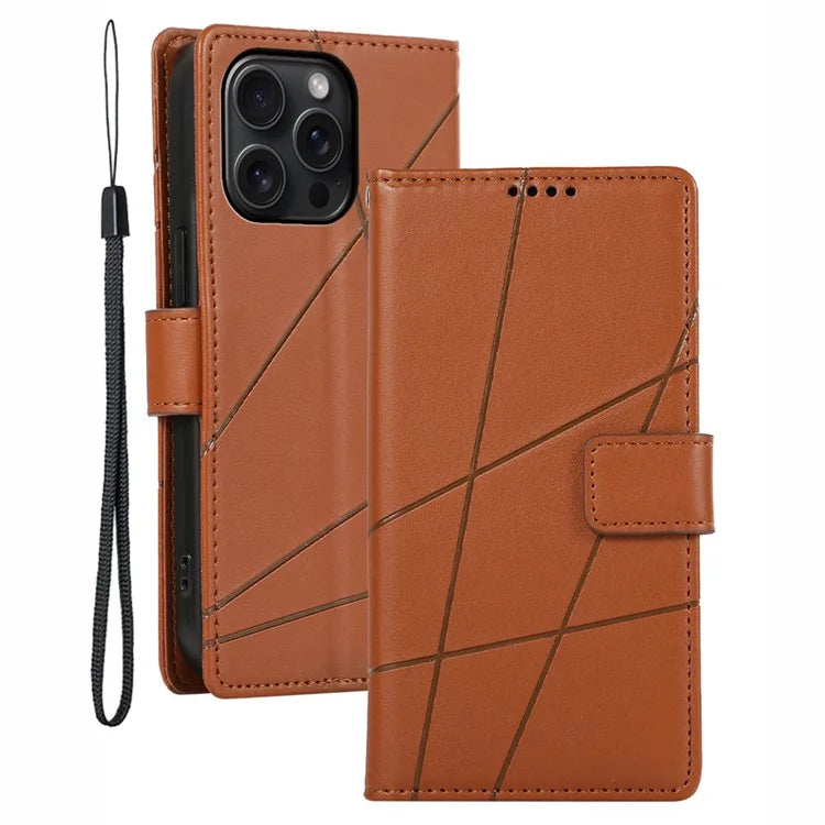 DF-06 For iPhone 15 Pro Max Case Drop-proof Lines Imprinted PU Leather Phone Cover