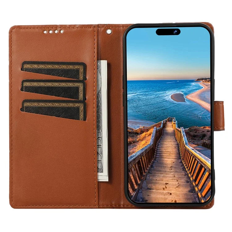 DF-06 For iPhone 15 Pro Max Case Drop-proof Lines Imprinted PU Leather Phone Cover