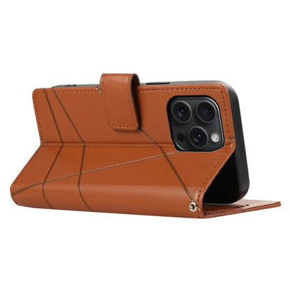DF-06 For iPhone 15 Pro Max Case Drop-proof Lines Imprinted PU Leather Phone Cover