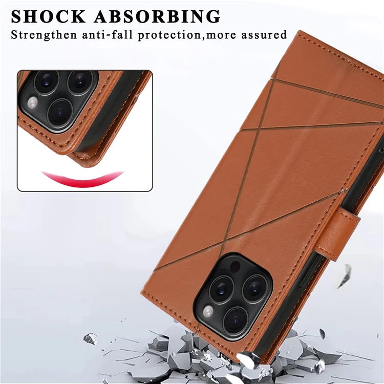 DF-06 For iPhone 15 Pro Max Case Drop-proof Lines Imprinted PU Leather Phone Cover