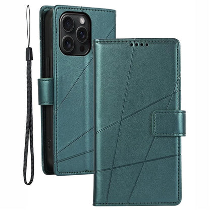 DF-06 For iPhone 15 Pro Max Case Drop-proof Lines Imprinted PU Leather Phone Cover