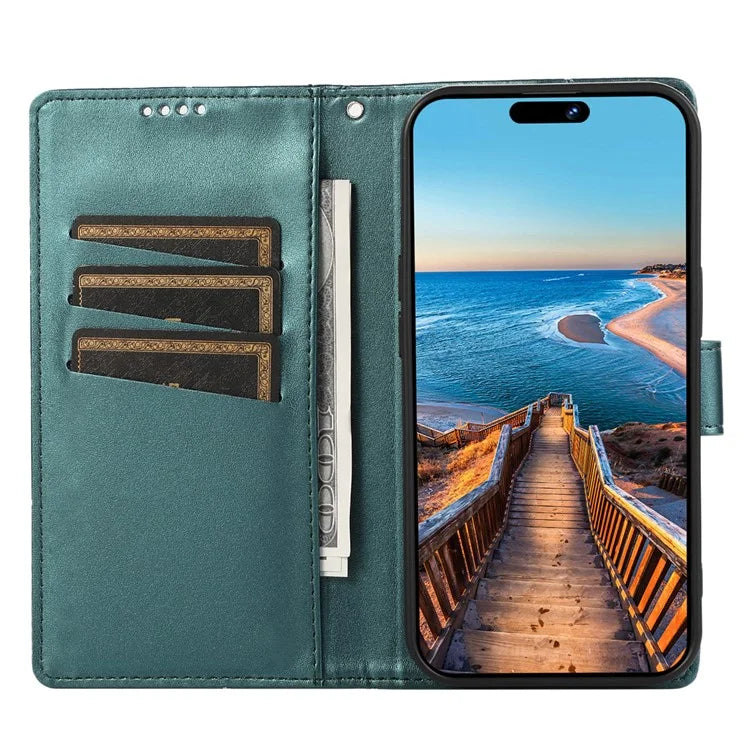 DF-06 For iPhone 15 Pro Max Case Drop-proof Lines Imprinted PU Leather Phone Cover
