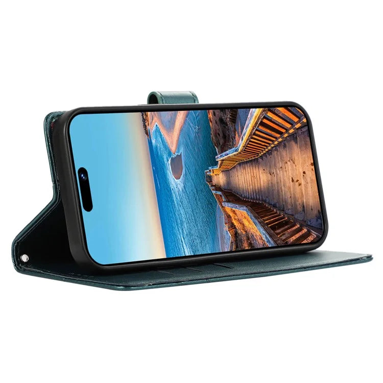 DF-06 For iPhone 15 Pro Max Case Drop-proof Lines Imprinted PU Leather Phone Cover