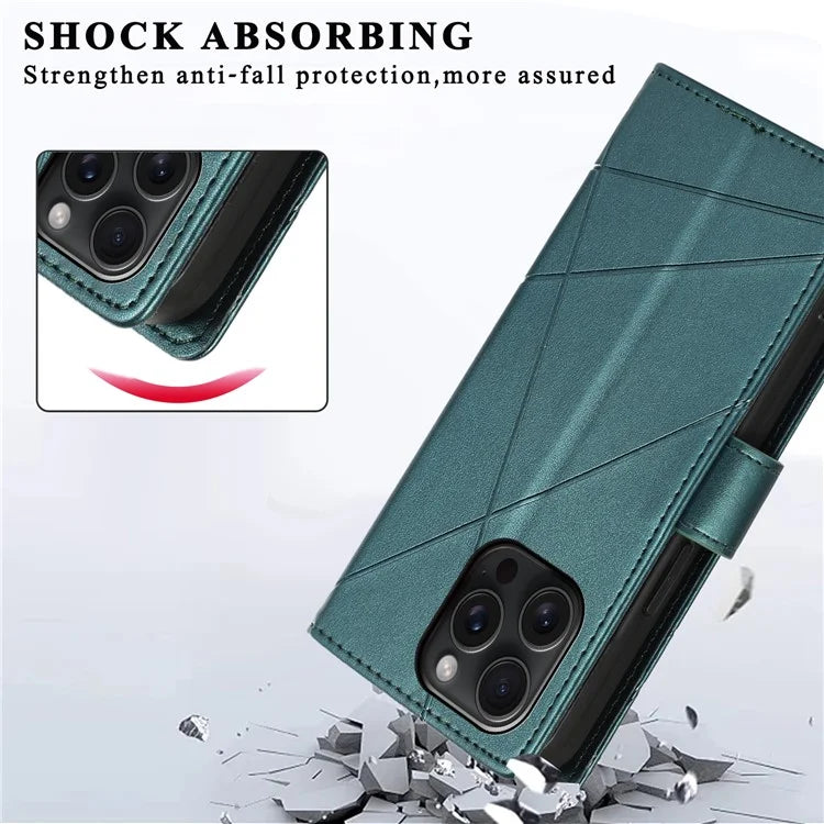 DF-06 For iPhone 15 Pro Max Case Drop-proof Lines Imprinted PU Leather Phone Cover