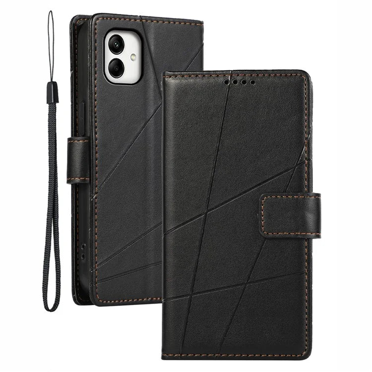 DF-06 For Samsung Galaxy A05 4G Case Lines Imprinted Leather Phone Folding Stand Cover