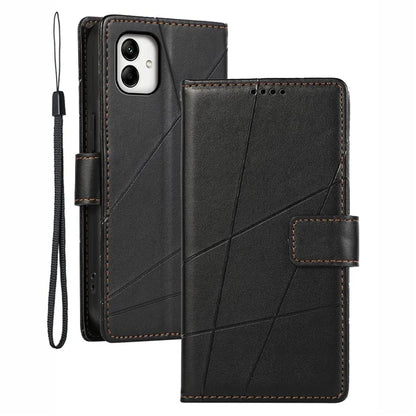 DF-06 For Samsung Galaxy A05 4G Case Lines Imprinted Leather Phone Folding Stand Cover