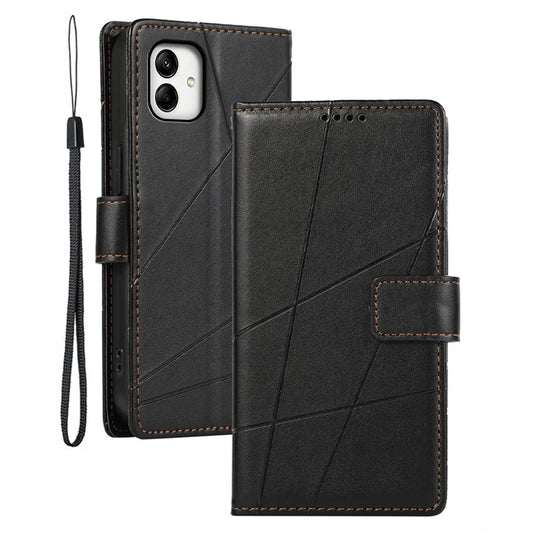 DF-06 For Samsung Galaxy A05 4G Case Lines Imprinted Leather Phone Folding Stand Cover