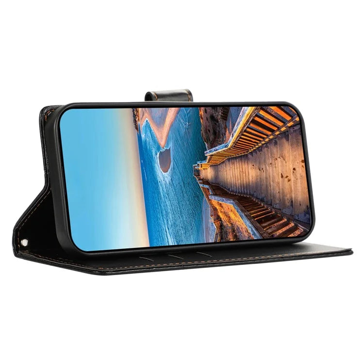 DF-06 For Samsung Galaxy A05 4G Case Lines Imprinted Leather Phone Folding Stand Cover