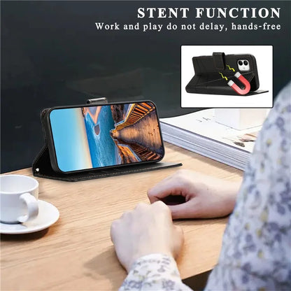 DF-06 For Samsung Galaxy A05 4G Case Lines Imprinted Leather Phone Folding Stand Cover
