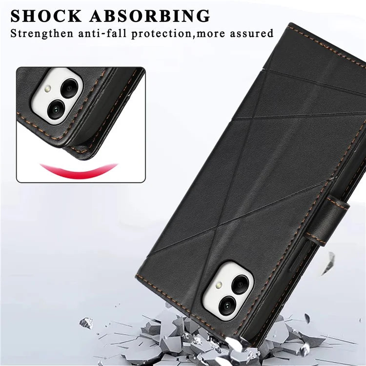 DF-06 For Samsung Galaxy A05 4G Case Lines Imprinted Leather Phone Folding Stand Cover