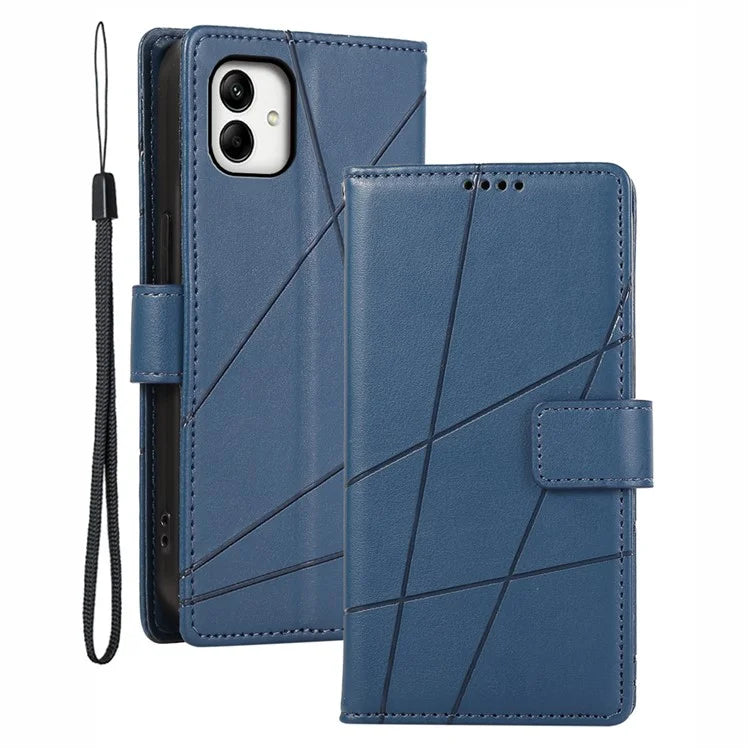 DF-06 For Samsung Galaxy A05 4G Case Lines Imprinted Leather Phone Folding Stand Cover