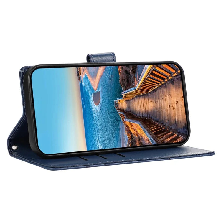 DF-06 For Samsung Galaxy A05 4G Case Lines Imprinted Leather Phone Folding Stand Cover