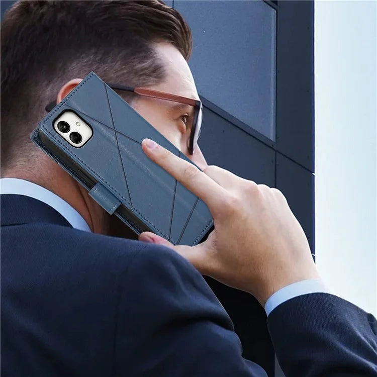 DF-06 For Samsung Galaxy A05 4G Case Lines Imprinted Leather Phone Folding Stand Cover