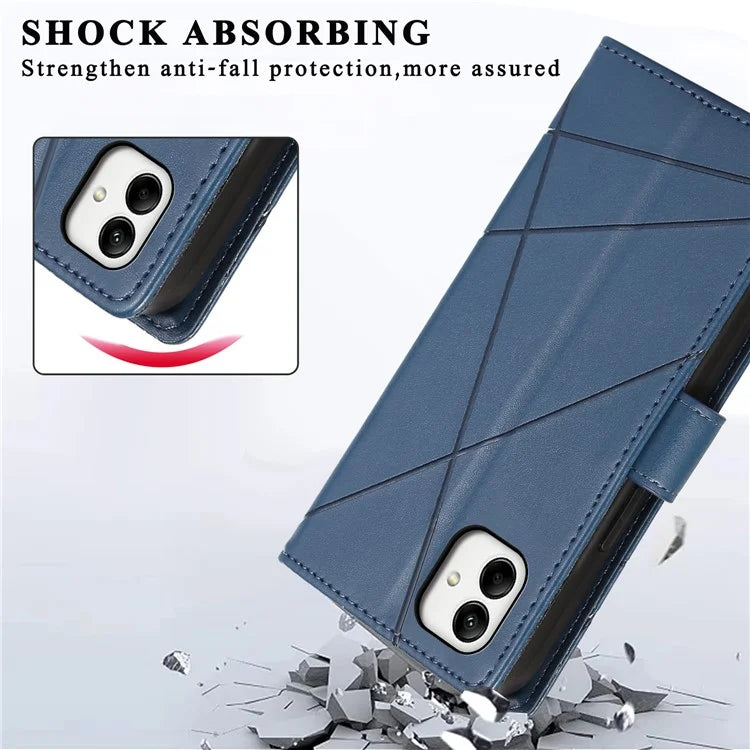 DF-06 For Samsung Galaxy A05 4G Case Lines Imprinted Leather Phone Folding Stand Cover