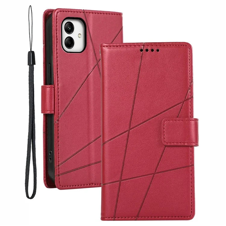 DF-06 For Samsung Galaxy A05 4G Case Lines Imprinted Leather Phone Folding Stand Cover